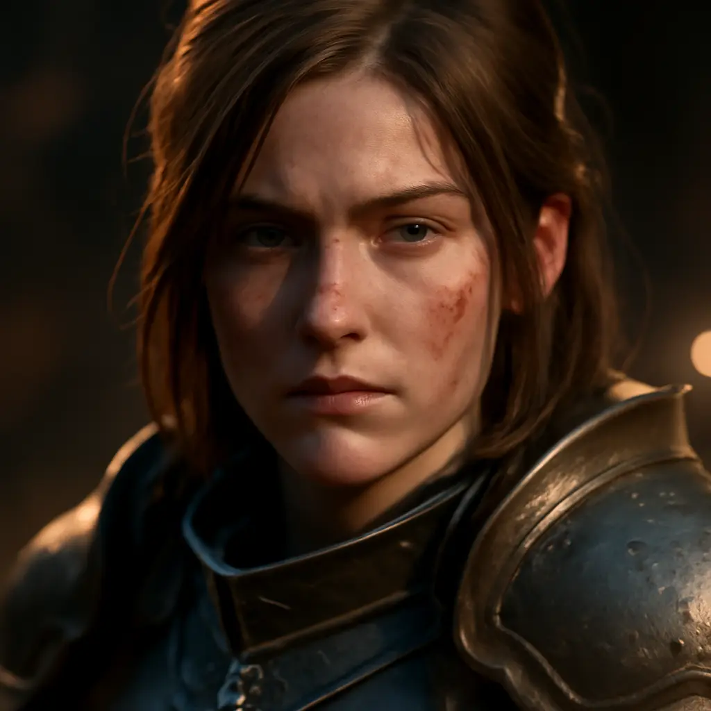 Close-up character portrait Detailed in-game character portrait with shallow depth