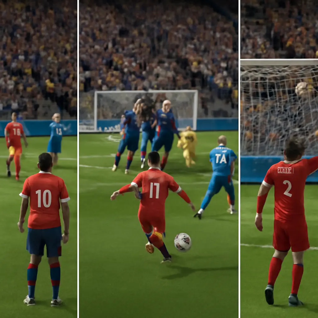 Gallery of in-game screenshots Sequence of in-game screenshots showing setup, action, and result