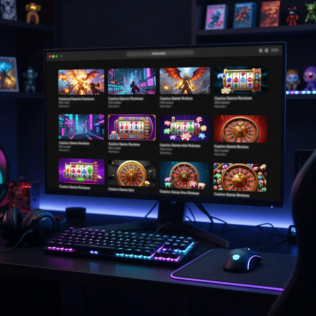 A gaming forum interface on a monitor showing a thread with vibrant in-game screenshots and casino bonus review posts shared by active community members