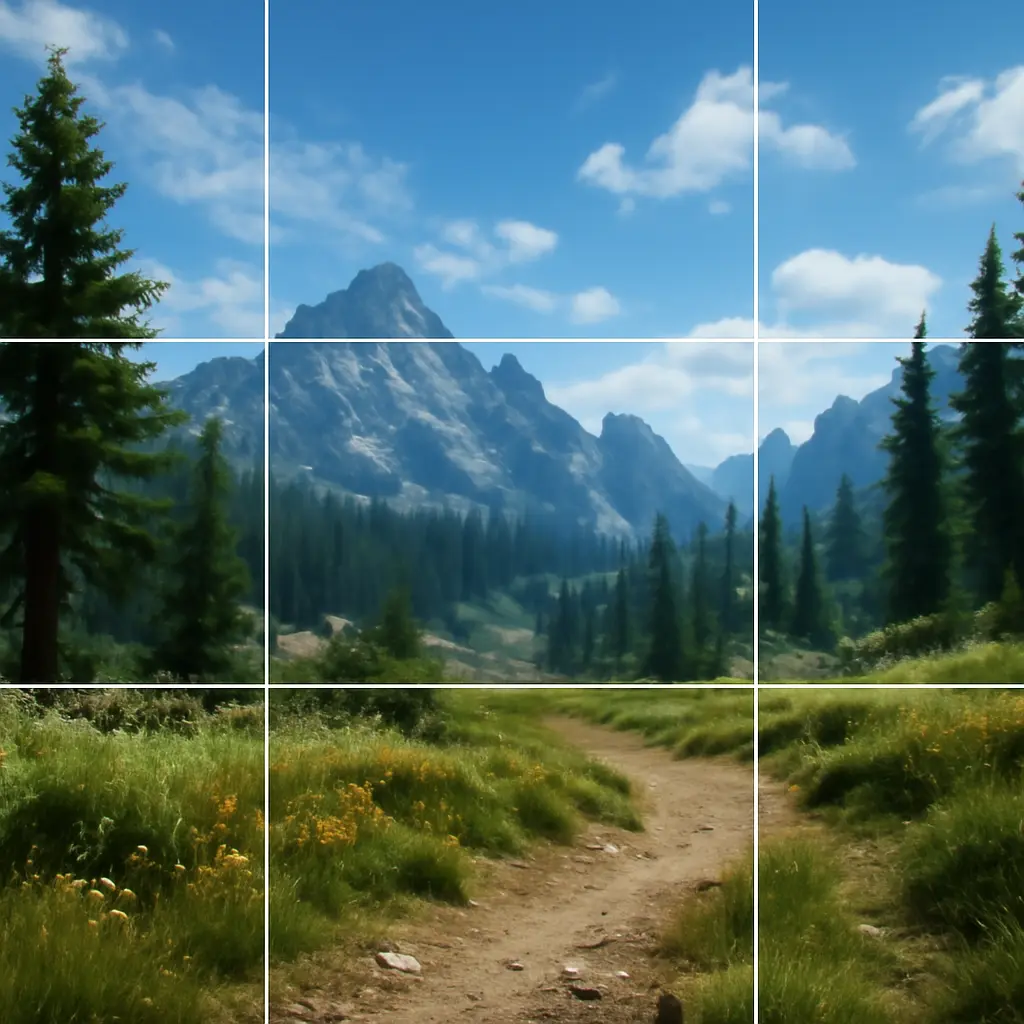 In-game composition guide showing rule of thirds grid overlay