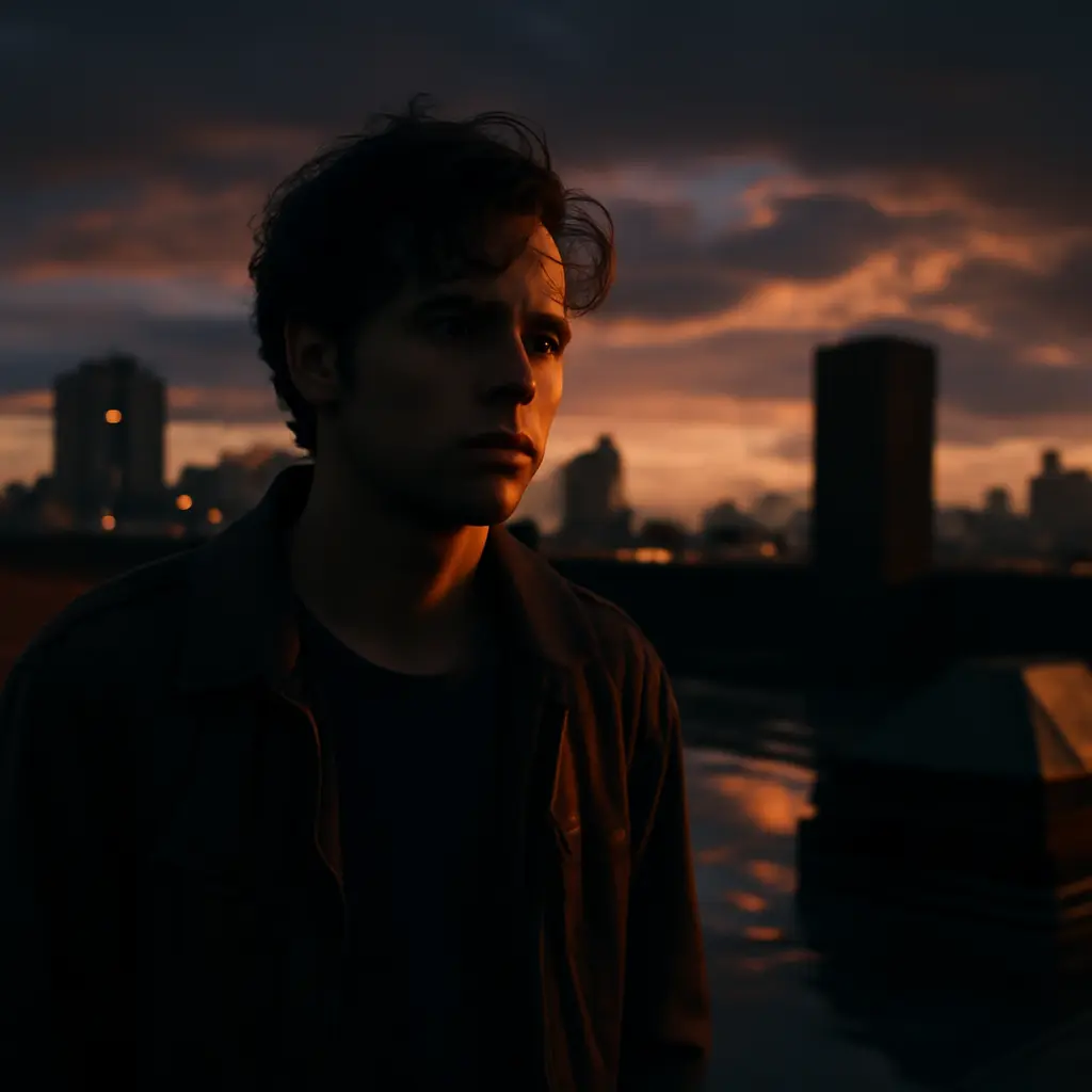 Rooftop in-game screenshot with cinematic lighting